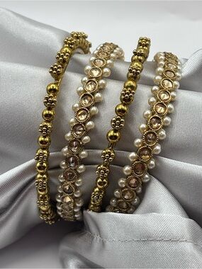 Vintage Pearl & Crystal Stacking Bangle Set